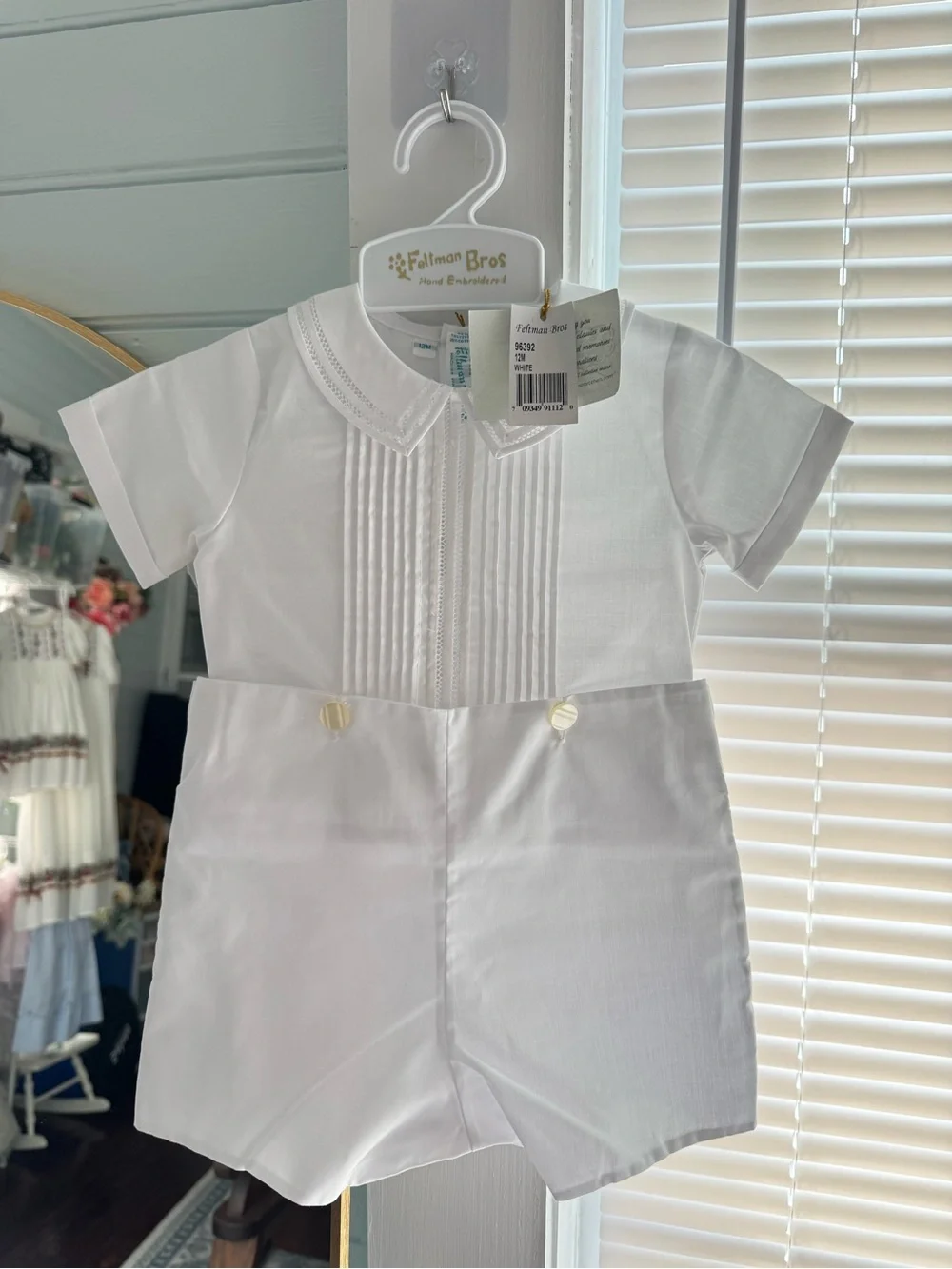 Feltman Bros White Pleated Boys One-Piece Bodysuit